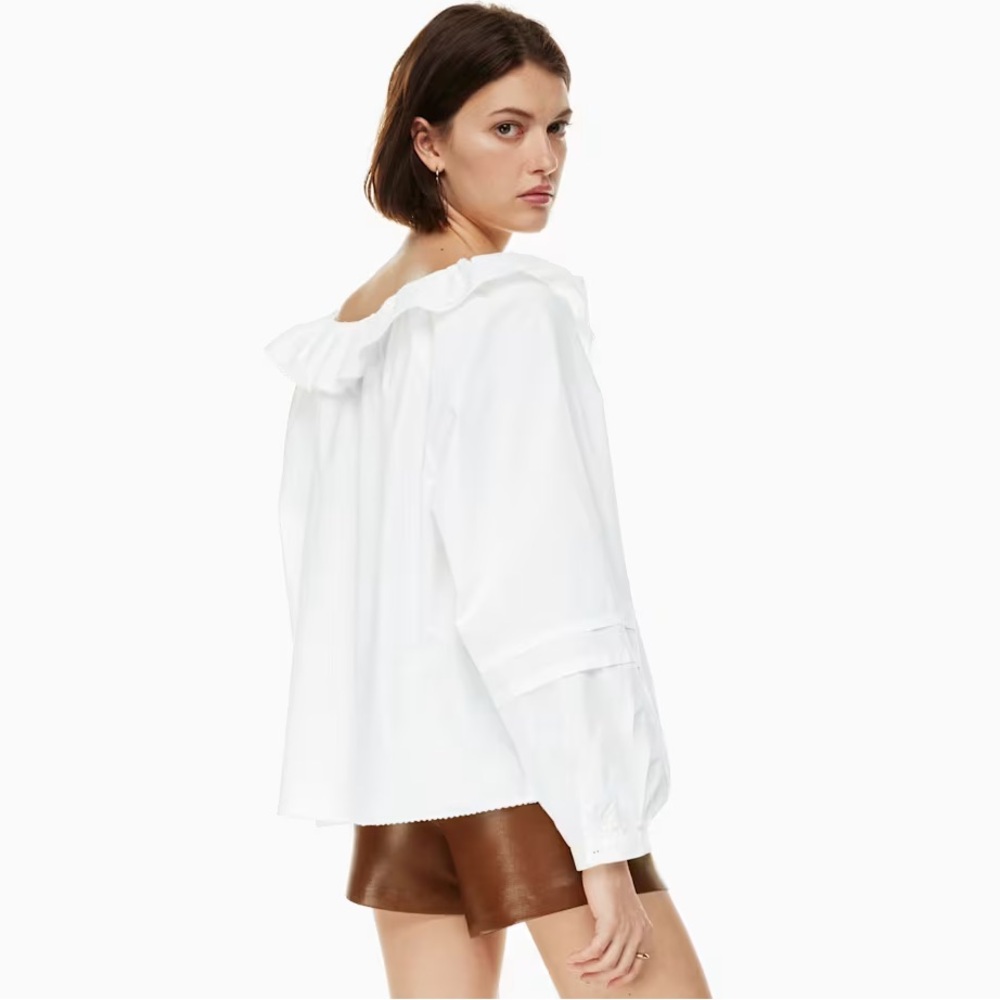 Aritzia Wilfred Verbena Poplin White Cotton Ruffle Boho Casual Relaxed Blouse L - Picture 7 of 17